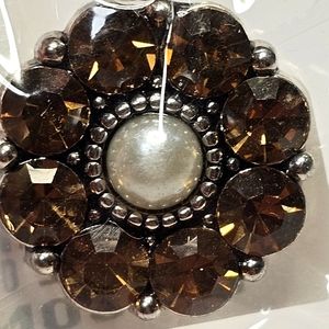 New Signed Faux Smoky Quartz, Pearl Flower Bracelet Charm 20mm Ginger Snap NIP